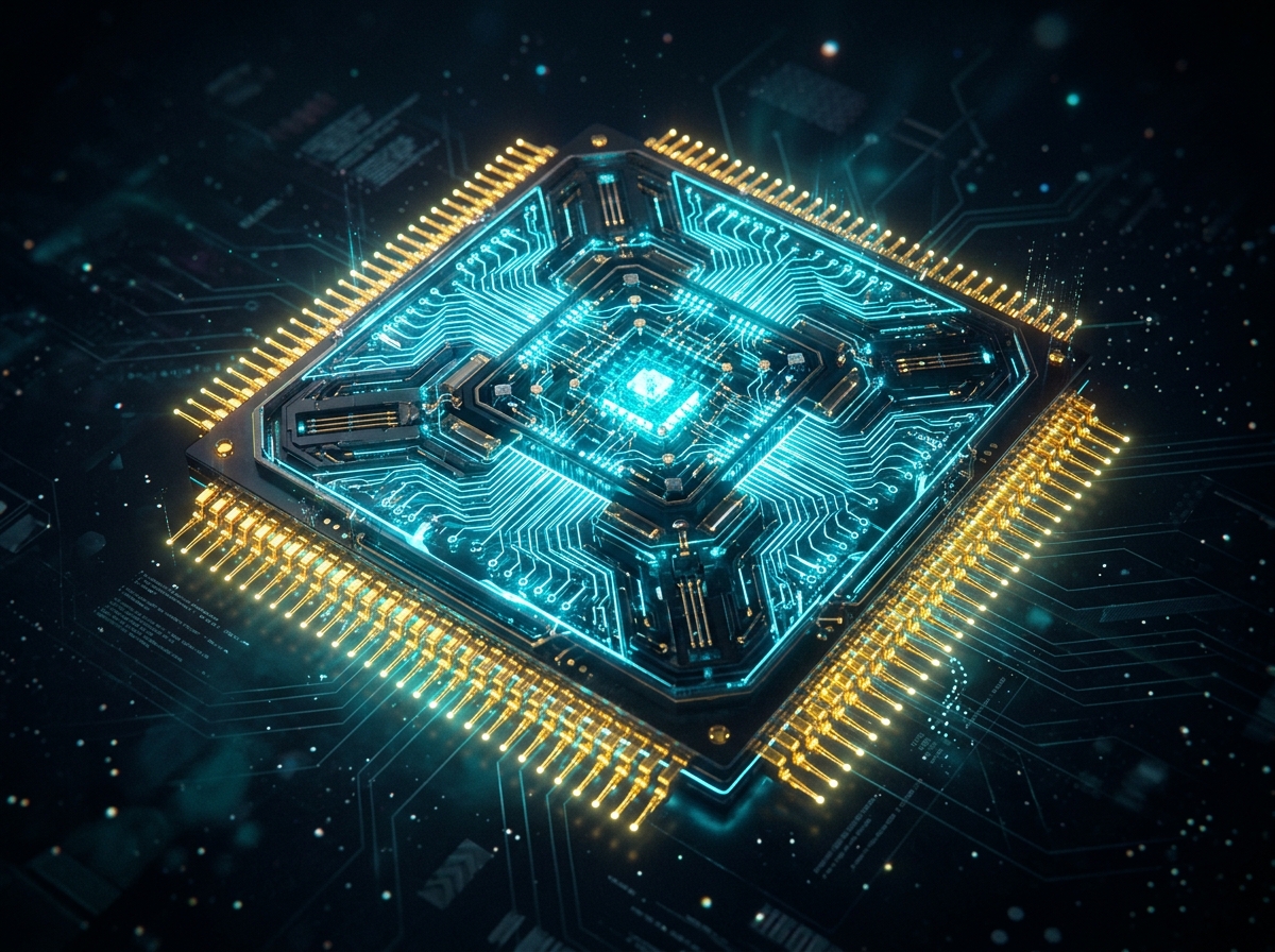 3D Quantum Microchip Processor Render